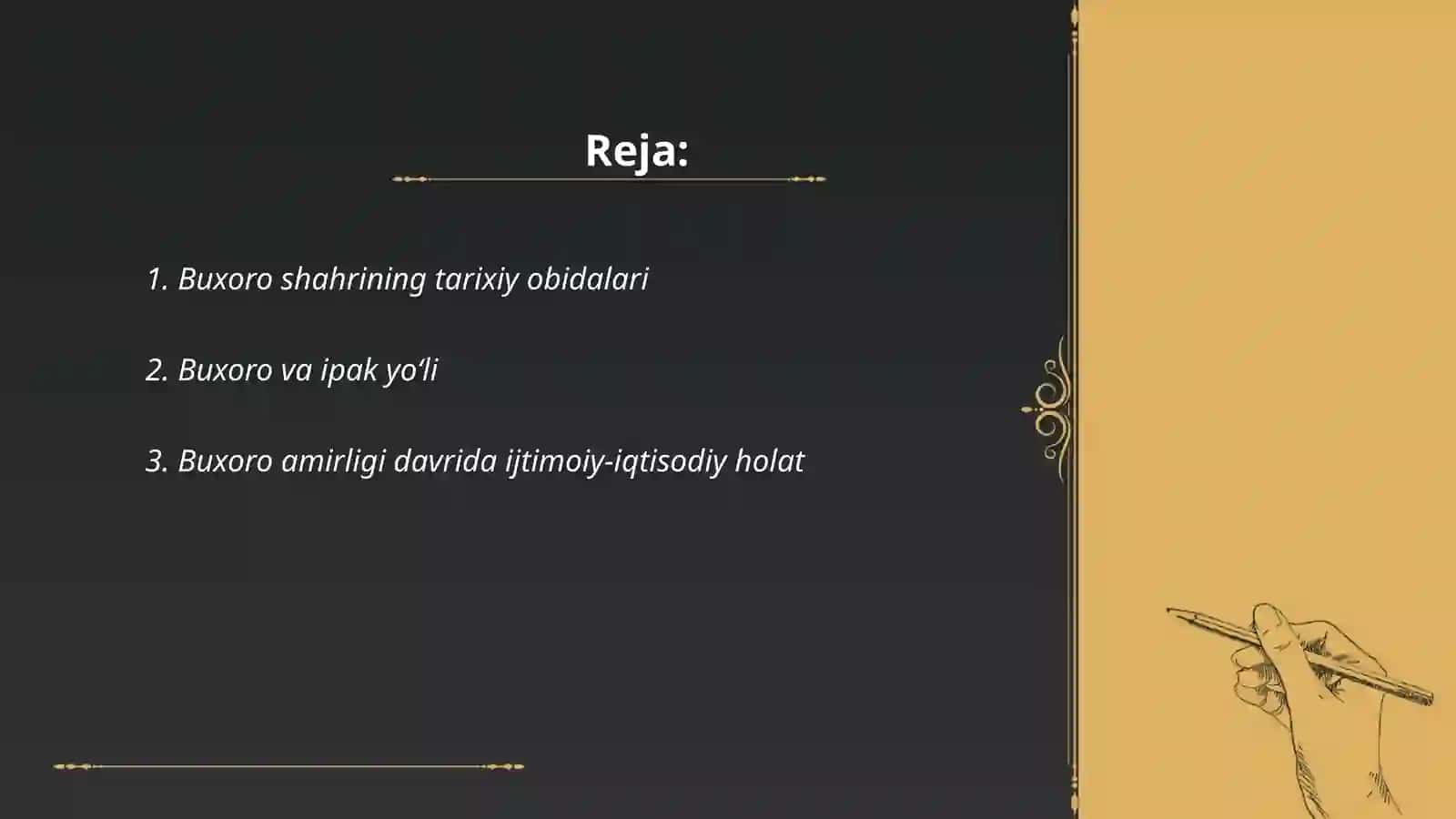 BUXORO SHAHAR 30-UMUMIY ORTA TALIM MAKTABI 6-"____" SINF OQUVCHILARINING TARIX FANIDAN____" MAVZUDA TAYYORLAGAN TAQDIMOTI 2