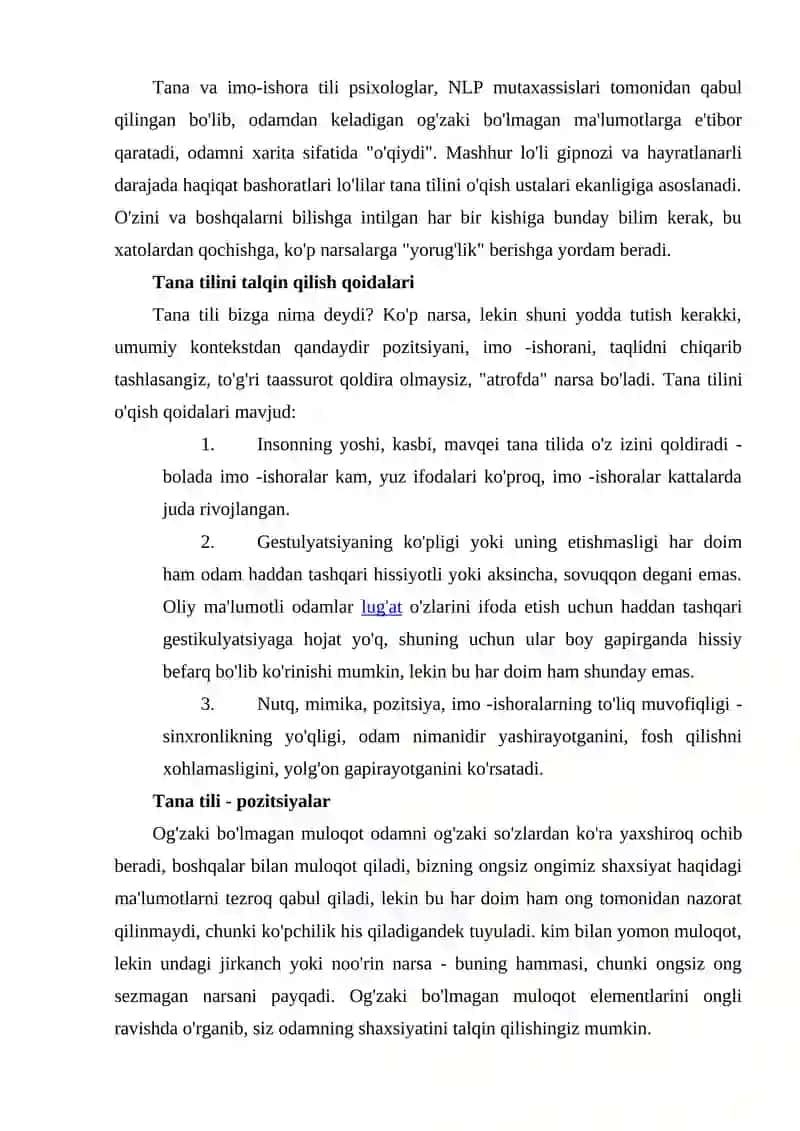 Tana Harakatlarining Muloqot Psixologiyasi 2