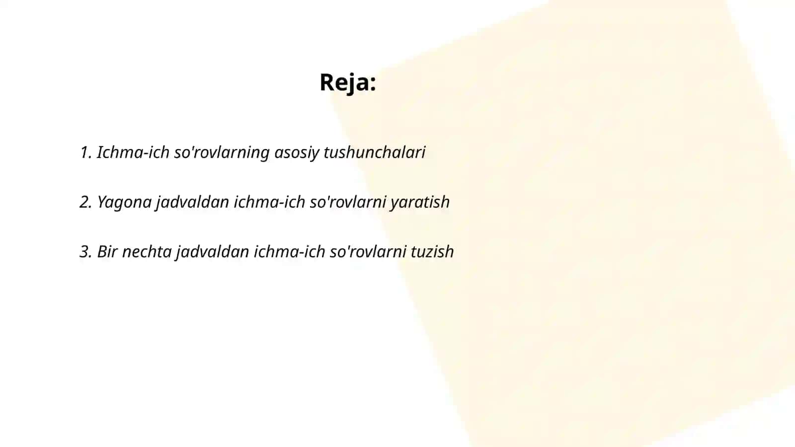 Ichma-ich so'rovlar yaratish 2