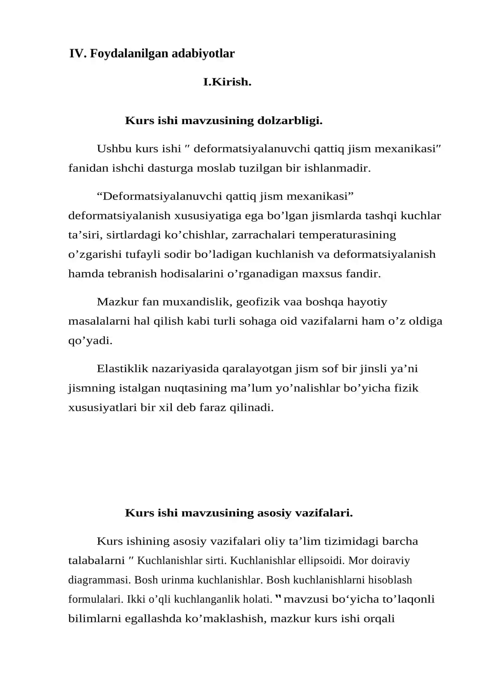 Kuchlanishlar sirti. Kuchlanishlar ellipsoidi. Mor doiraviy diagrammasi. Bosh urinma kuchlanishlar. Bosh kuchlanishlarni hisoblash formulalari. Ikki o’qli kuchlanganlik holati. 2