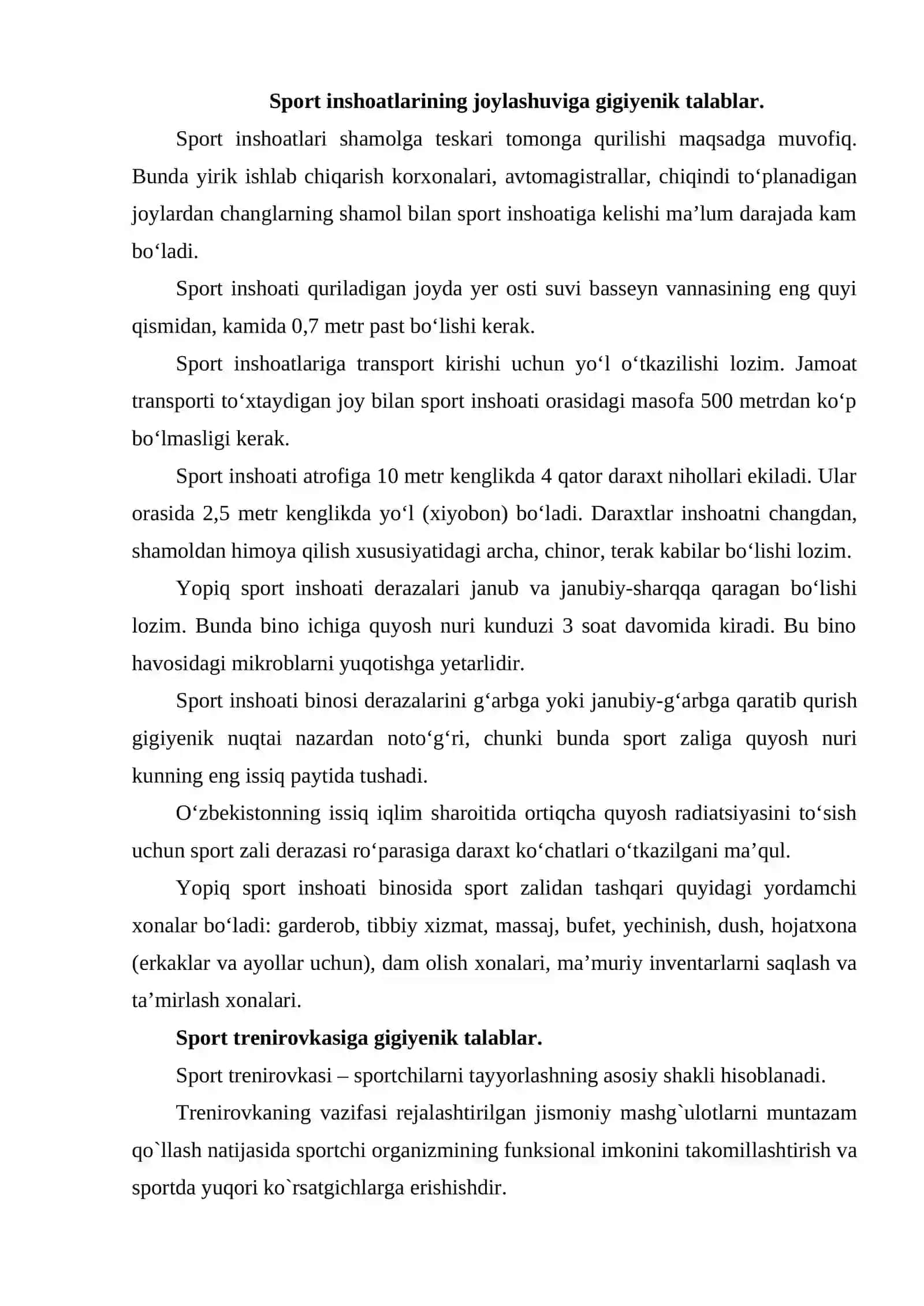 Sport inshoatlari gigiyenasi. Sport trenirovkasi va musobaqasi gigiyenasi 2