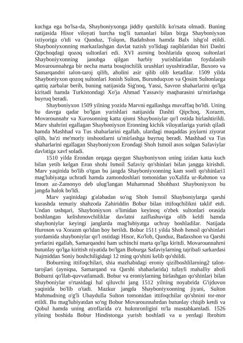 MOVAROUNNAHRDA SHAYBONIYLAR SULOLASI HUKMRONLIGINING O'RNATILISHI 2