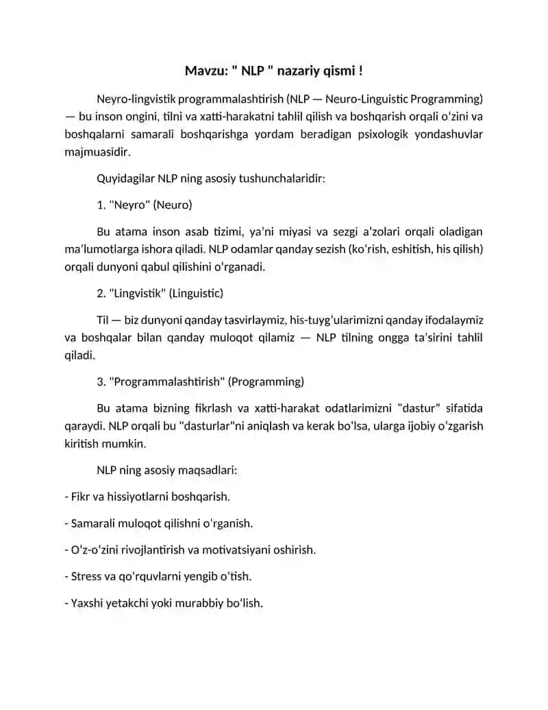 " NLP " nazariy qismi 2