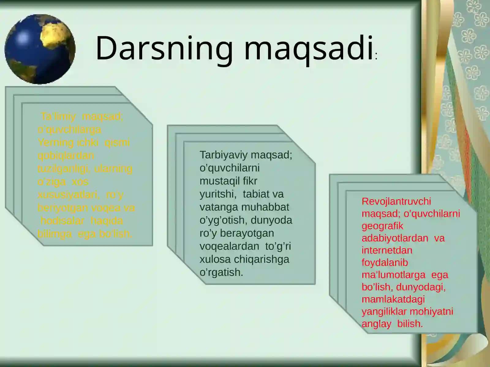 9-sinf Geografiya fanidan Germaniya Federativ Respublikasi mavzusida ochiq dars ishlanmasi 2