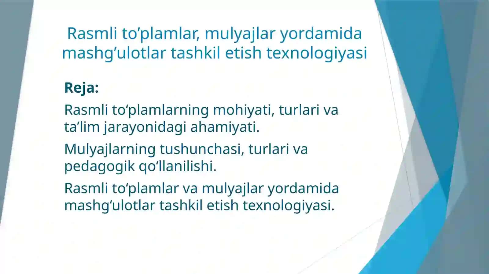 Rasmli to’plamlar, mulyajlar yordamida mashg’ulotlar tashkil etish texnologiyasi 2