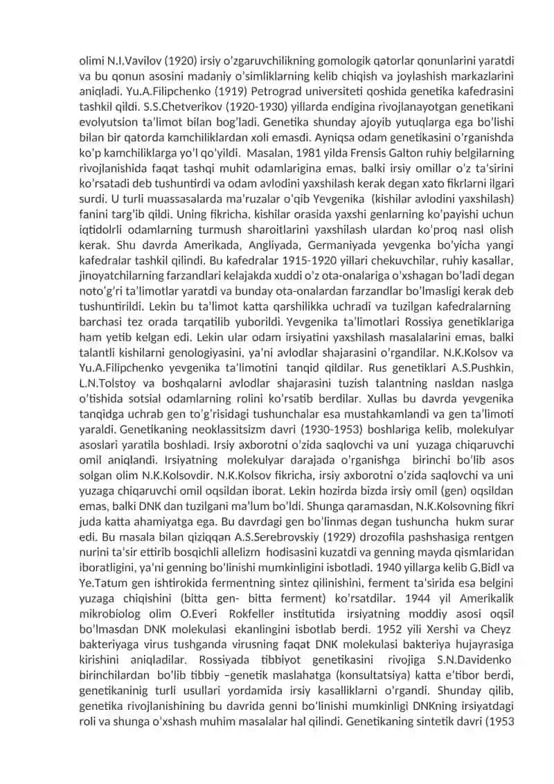 UMUMIY GENETIKA ASOSLARI. GENLARNI O'ZARO TA'SIRI. IRSIYATNING XROMOSOMA NAZARIYASI. O‘ZGARUVCHANLIK 2
