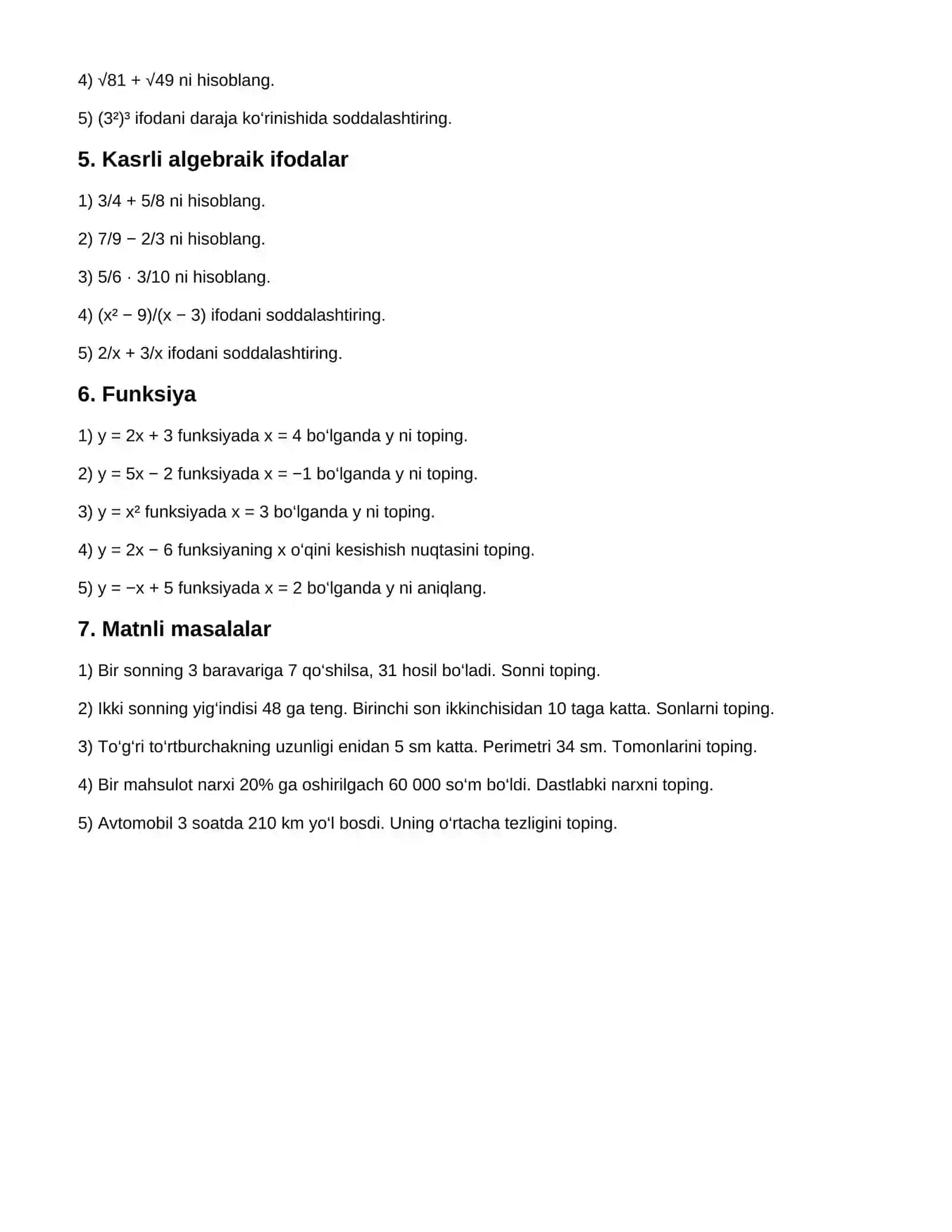 Amaliy ishlar | Algebra 2