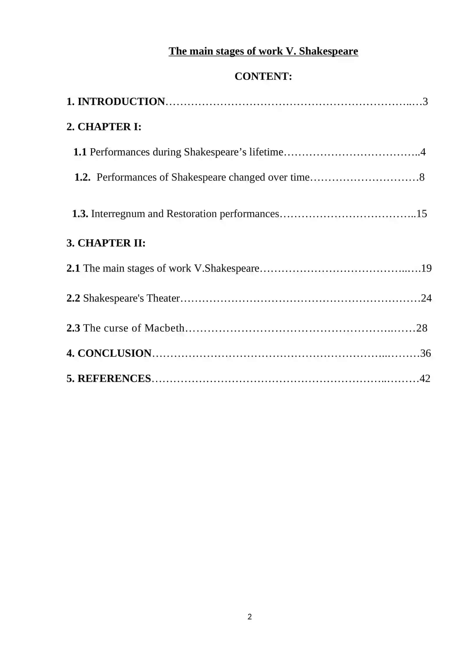 The main stages of work V. Shakespeare 2