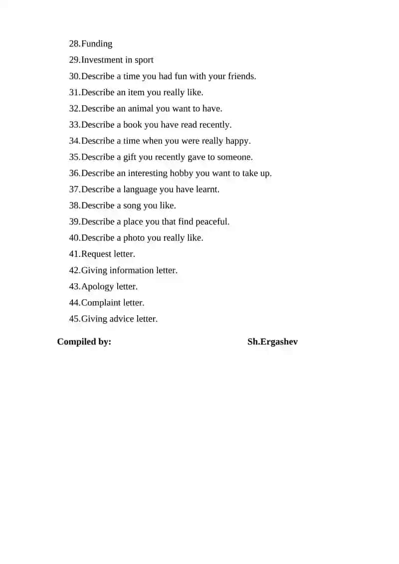 Final assessment on Foreign language(English) 2