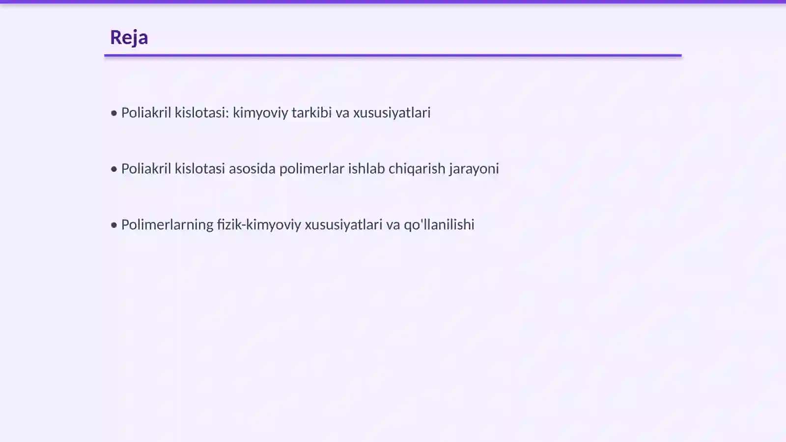 Poliakril kislotasi xosilalari. Polimer ishlab chiqarish texnologiyasi 2
