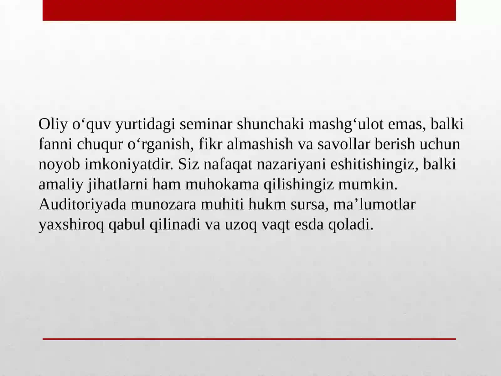 Oliy ta'limda mashg'ulotlarni tashkil etishning o'ziga xos xususiyatlari 2