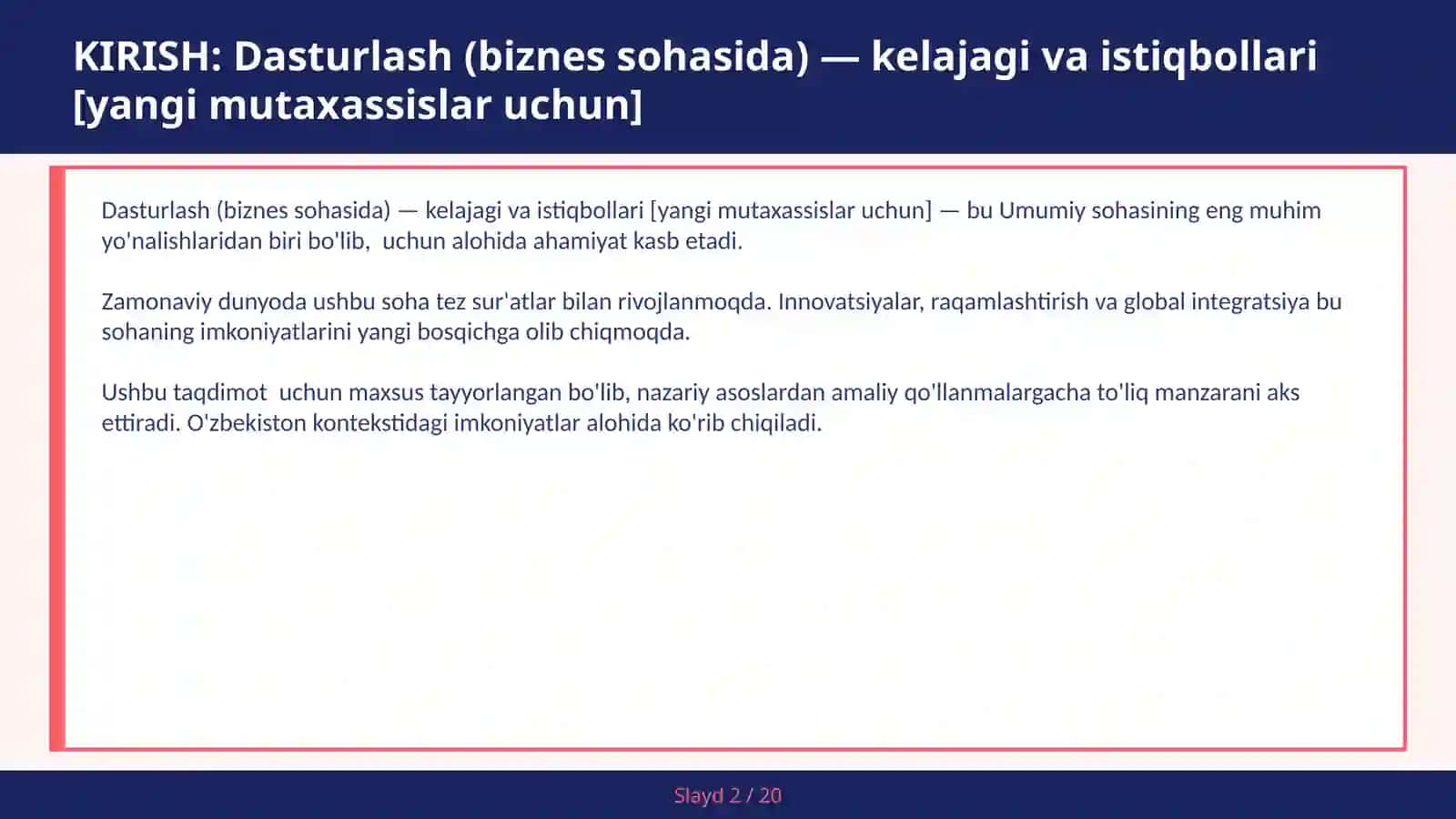 Dasturlash (biznes sohasida) — kelajagi va istiqbollari [yangi mutaxassislar uchun] 2