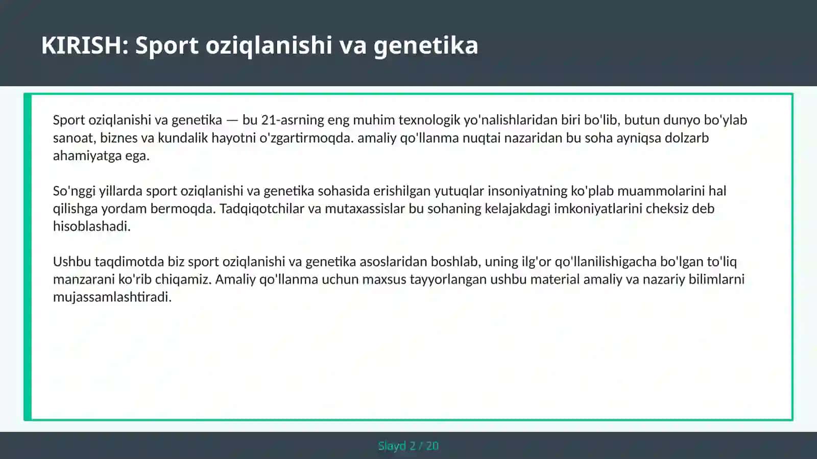 Sport oziqlanishi va genetika 2