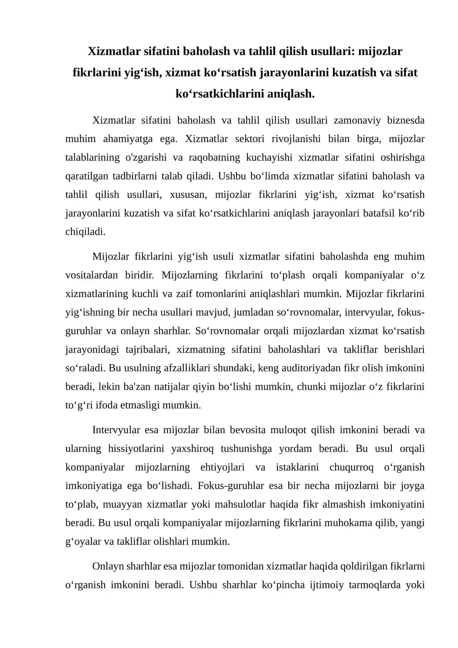 Xizmatlar sifatini oshirish tadbirlari va usullari 2