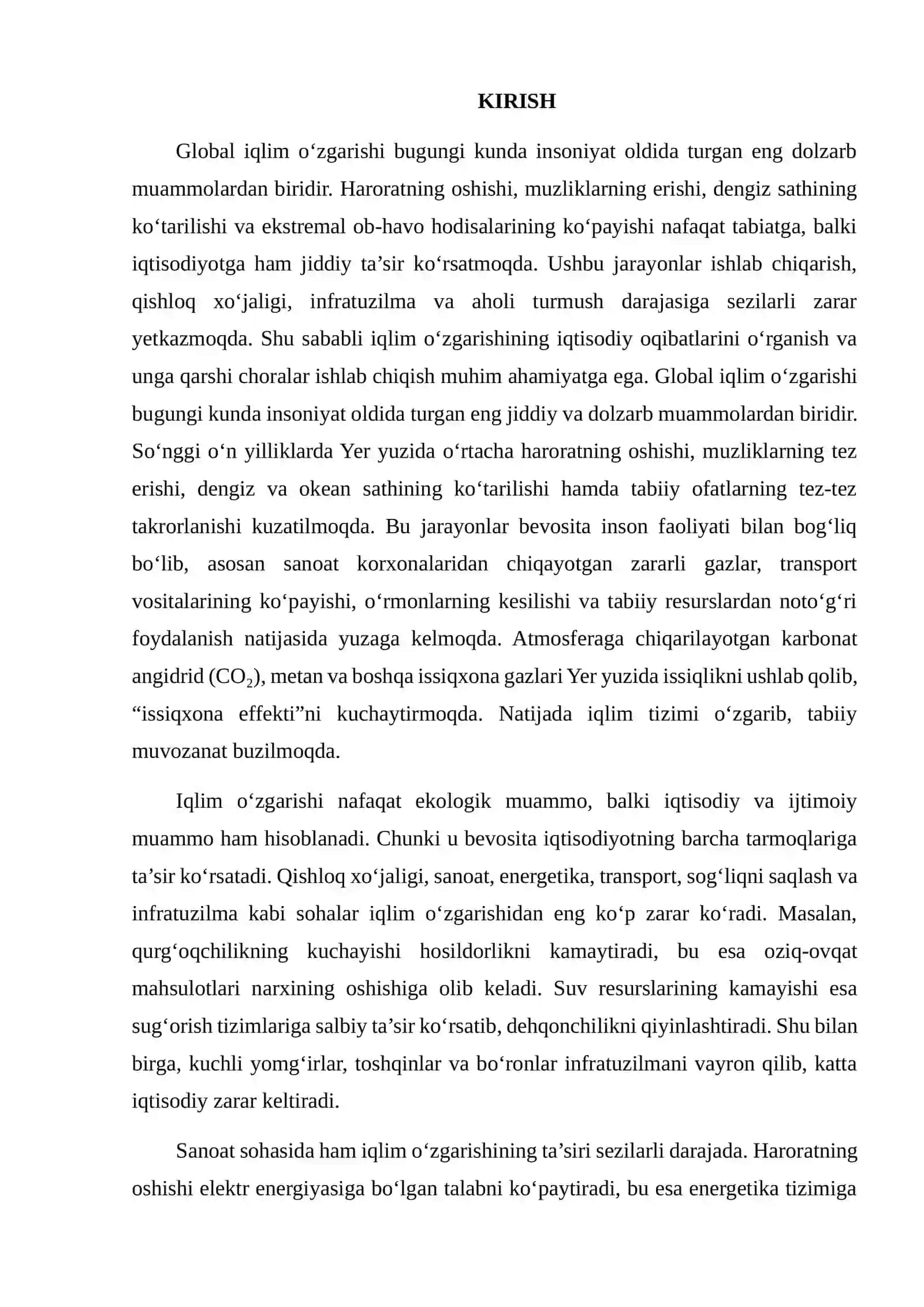 GLOBAL IQLIM O‘ZGARISHINING IQTISODIYOTGA TA’SIRI 2