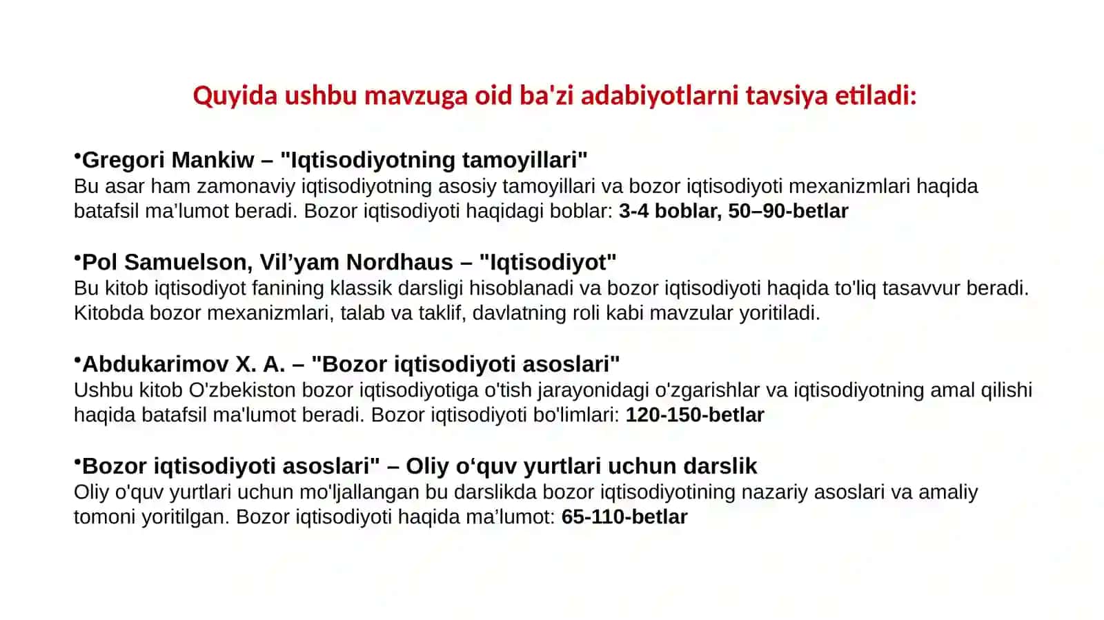 Bozor iqtisodiyotining mazmuni va amal qilishi 2