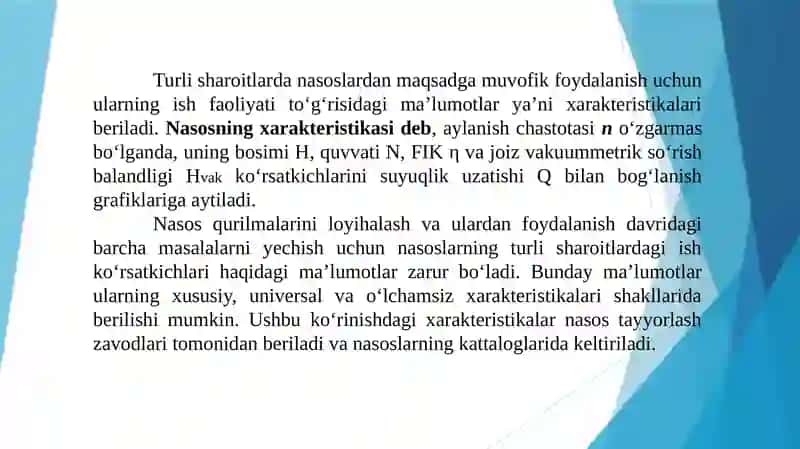 Tizim(quvurlar)ning bosim xarakteristikasi 2