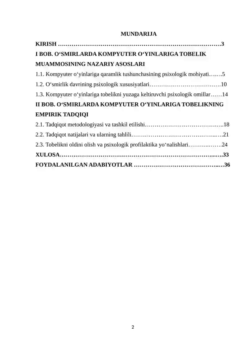 OʻSMIRLARDA KOMPYUTER OʻYINLARIGA BOʻLGAN TOBELIKNING PSIXOLOGIK OMILLARI 2