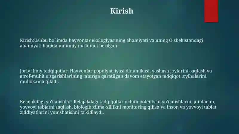 O'Zbekistonda Hayvonlar Ekologiyasini O'Rganishda Olib Borilayotgan Ilmiy Ishlar 2