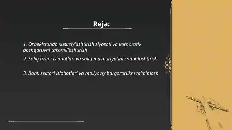 Ozbekistonda iqtisodiy sohadagi islohotlar 2