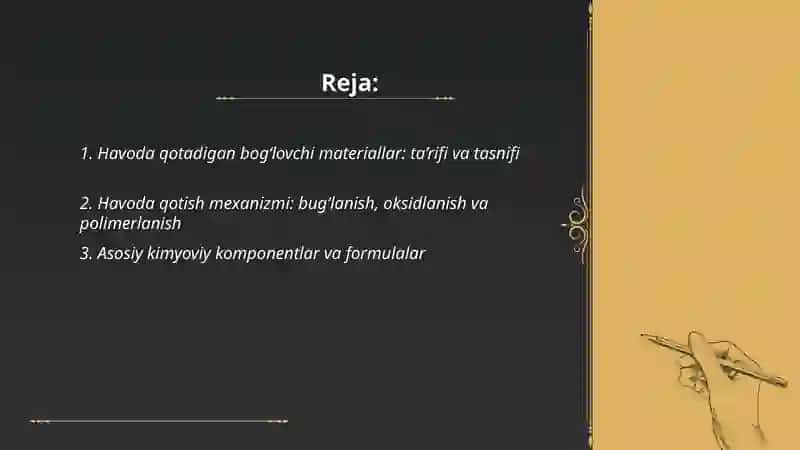 Havoda qotadigan bog‘lovchi materiallar 2