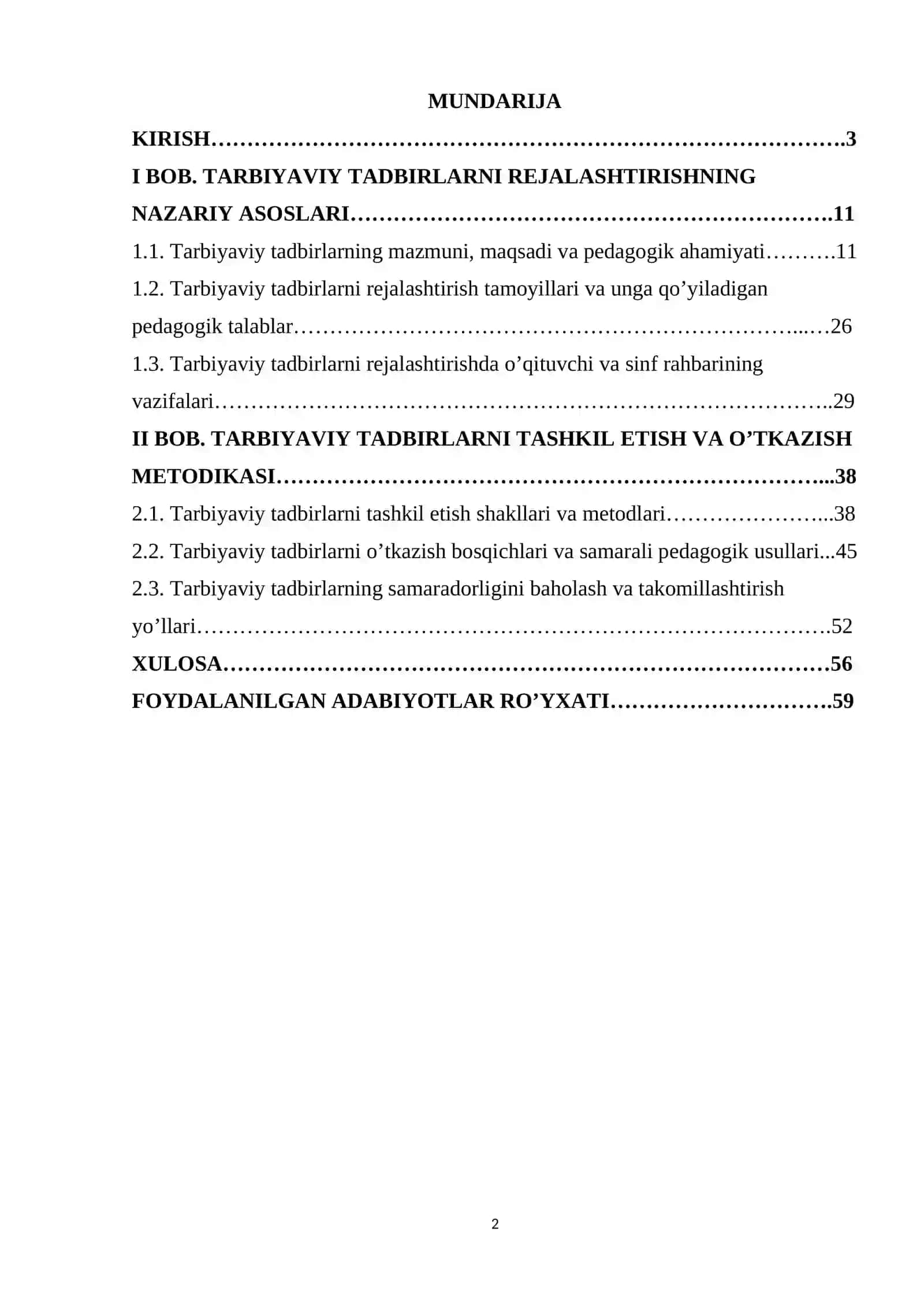 Tarbiyaviy tadbirlarni rejalashtirish, tashkil etish va o'tkazish metodikasi 2