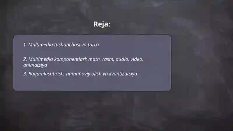 Multimedia tizimlari va texnologiyalari. Asosiy tushunchalar 2