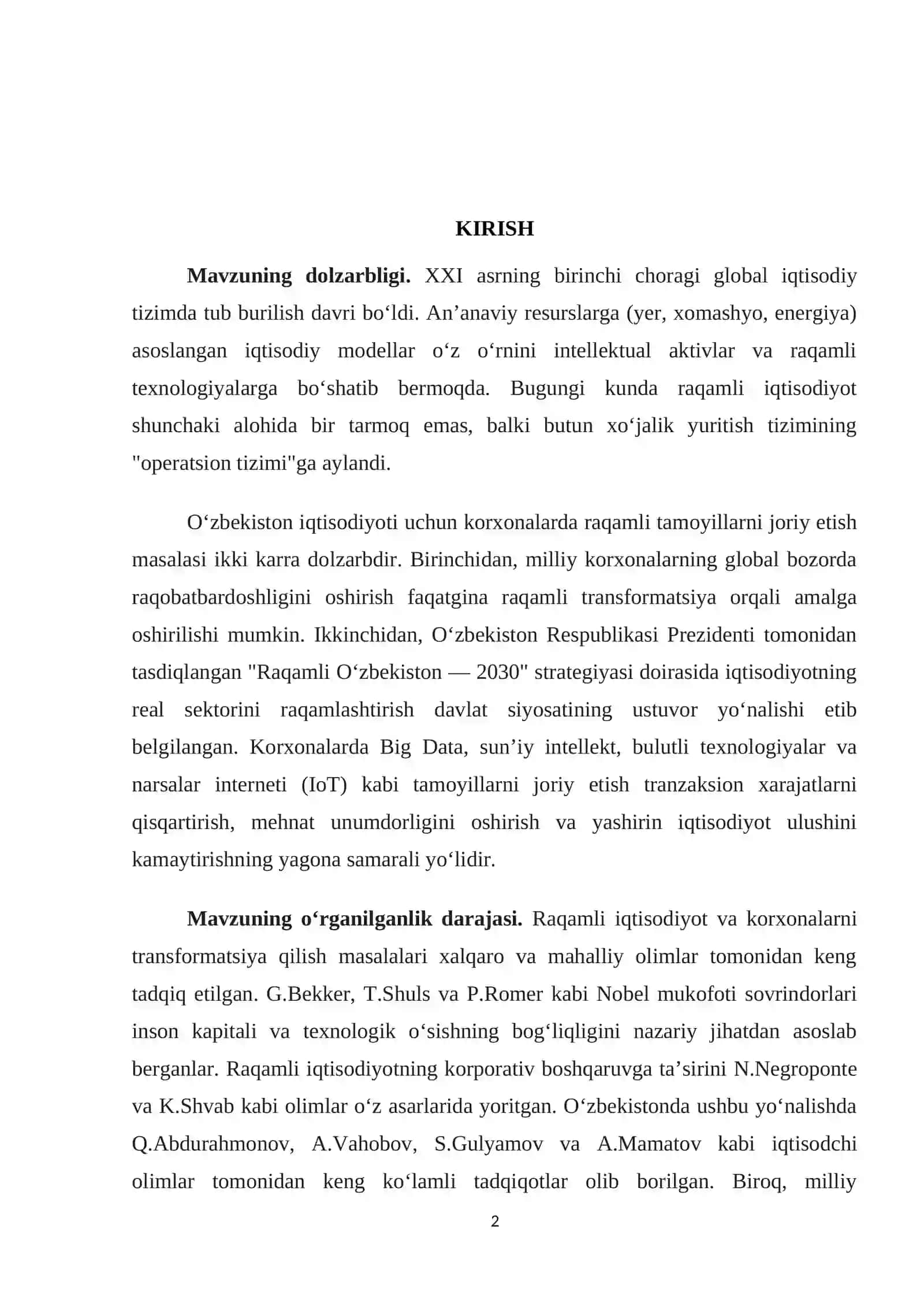 O”zbekiston korxonalarida raqamli iqtisodiyot tamoyillarini joriy etish muommalari va echimlari 2