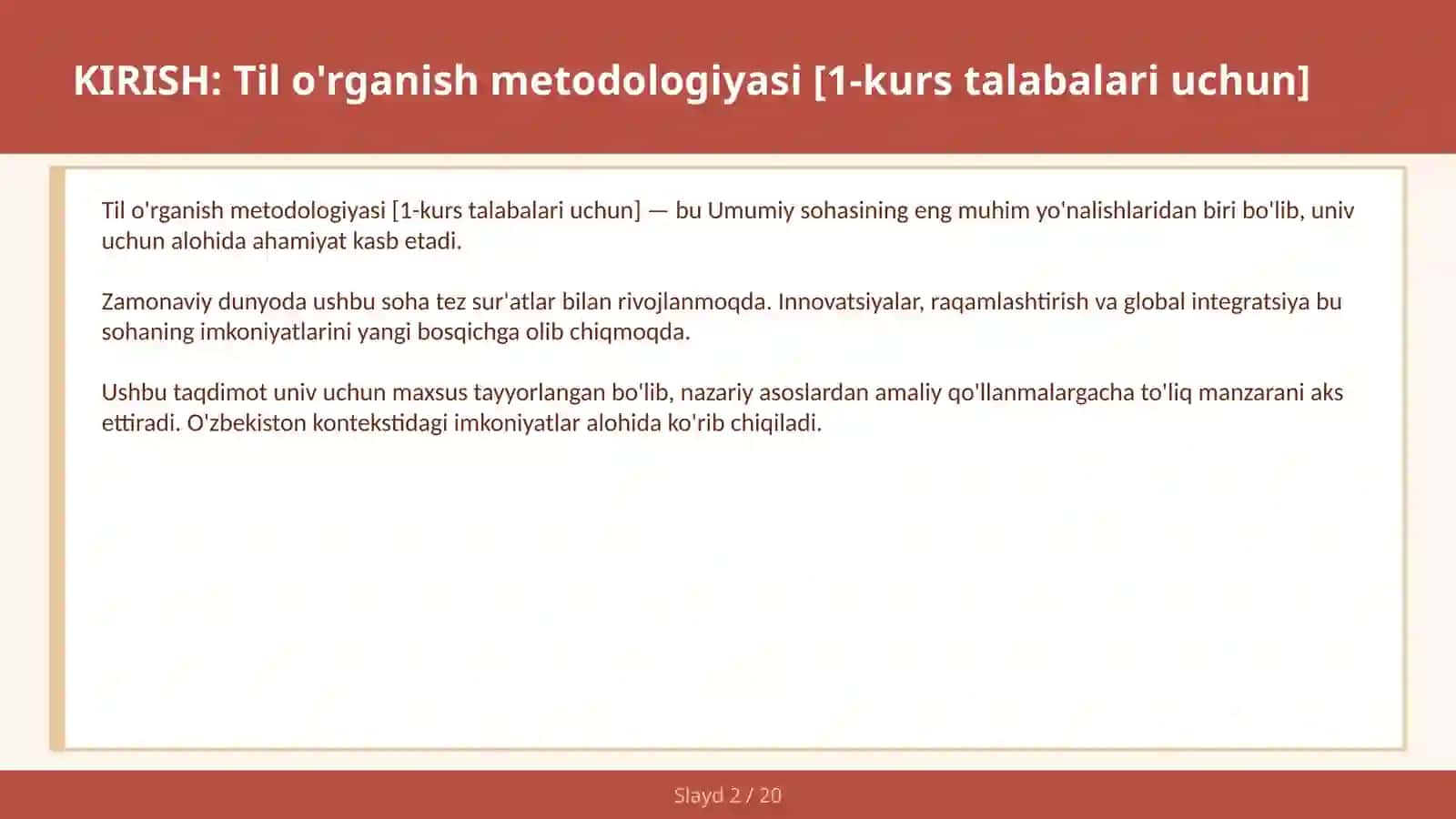 Til o'rganish metodologiyasi [1-kurs talabalari uchun] 2