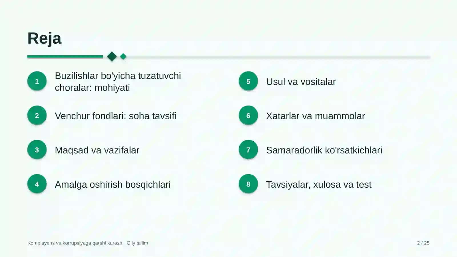 venchur fondlarida buzilishlar bo'yicha tuzatuvchi choralarni ko'rish 3610 2