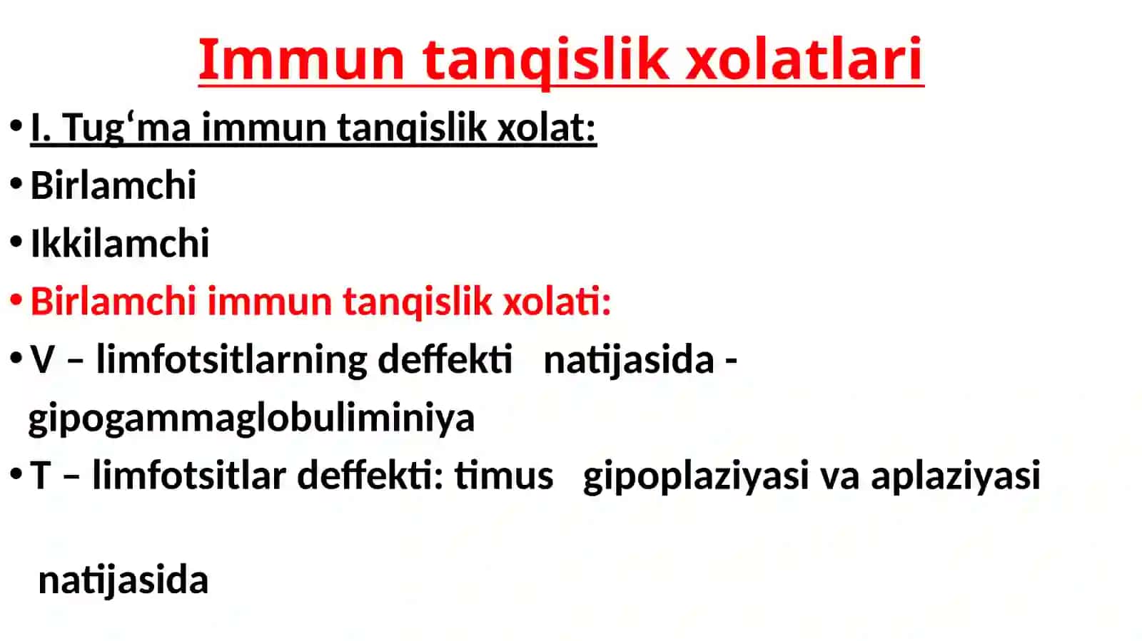 Immuntanqislik xolatlari. Immunsistemaga baxoberish usullari va ularning praktik ahamiyati. Vaktsinalar va immunzardoblar, ularning turlari, olinishi, tibbiyot amaliyotida qoʼllanilishi 2