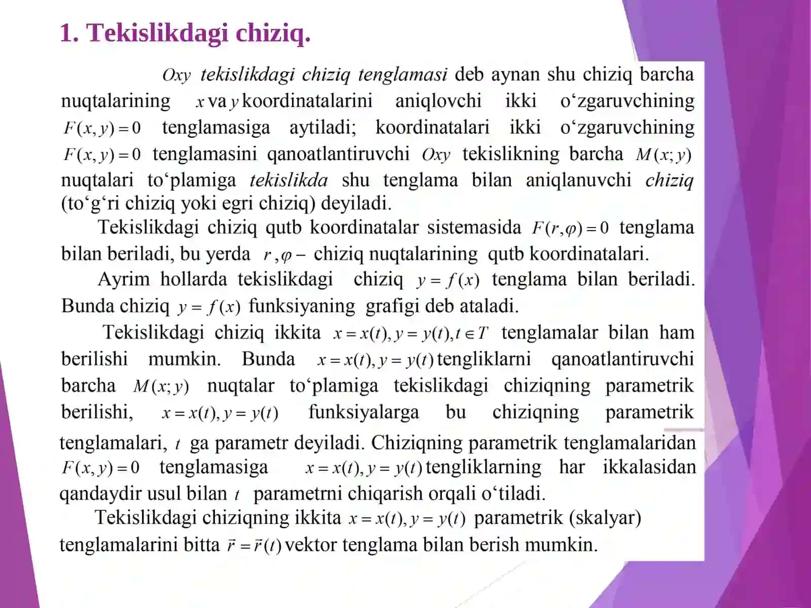 Tekislikdagi chiziq 2