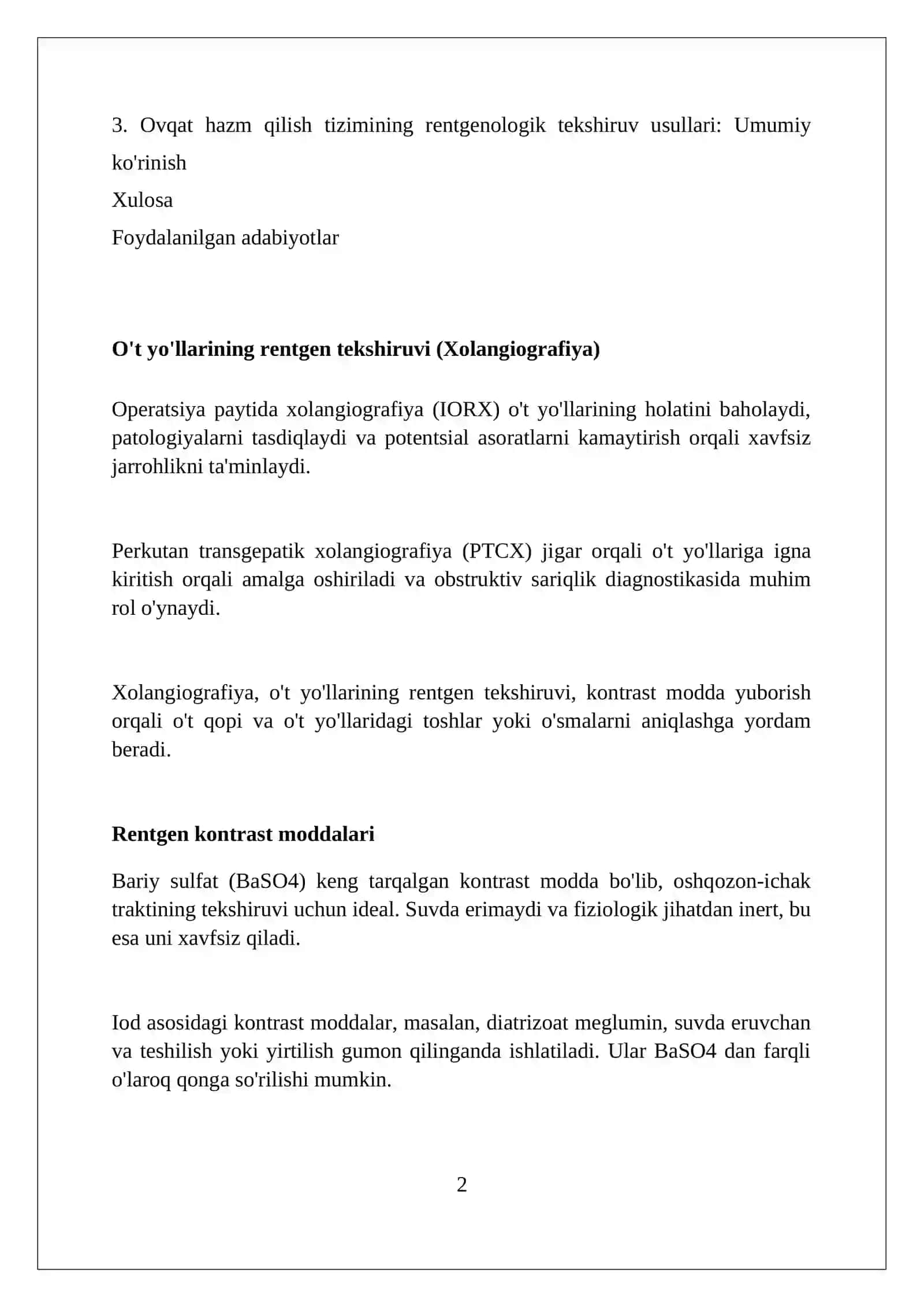 Ovqat hazm qilish tizimi radiologik tekshirish usullari 2