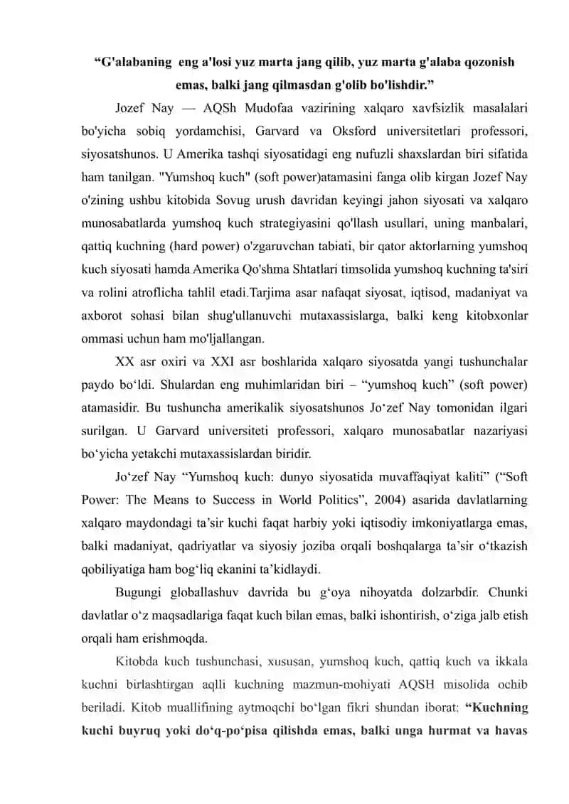 JOZEF NAYNING “YUMSHOQ KUCH” ASARI TAHLILI. 2