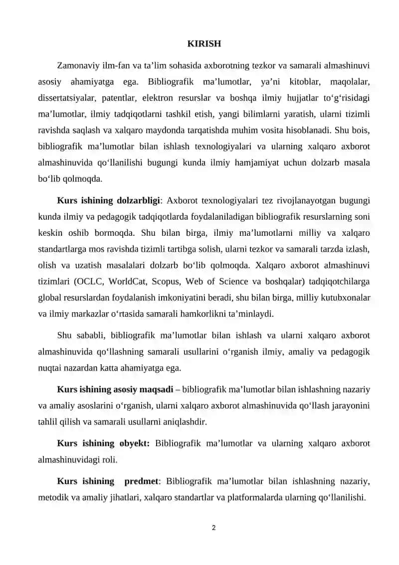 Bibliografik Ma'lumotlar Bilan Ishlashda Xalqaro Axborot Almashinuvi 2