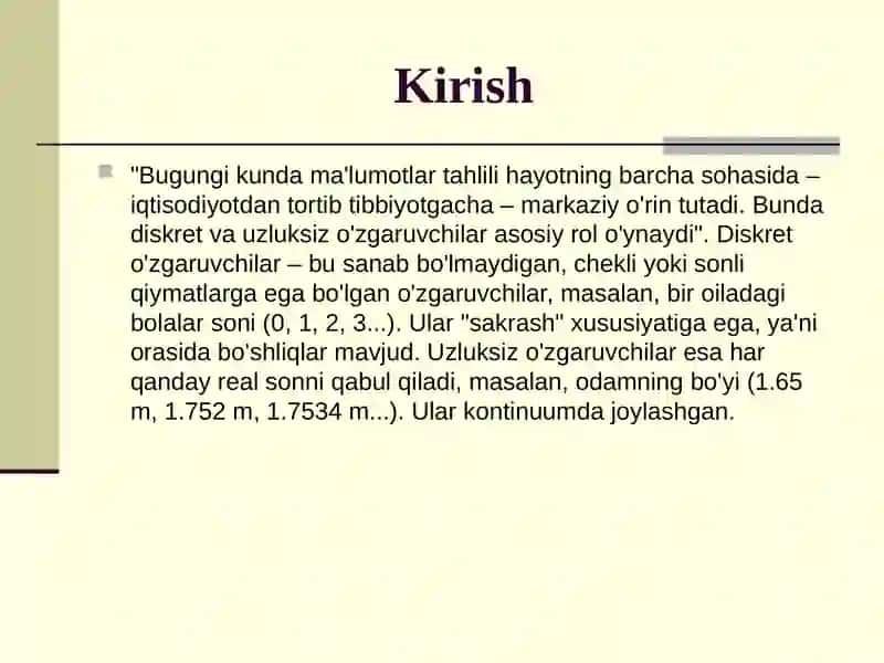 Diskret va uzluksiz o'zgaruvchilar 2