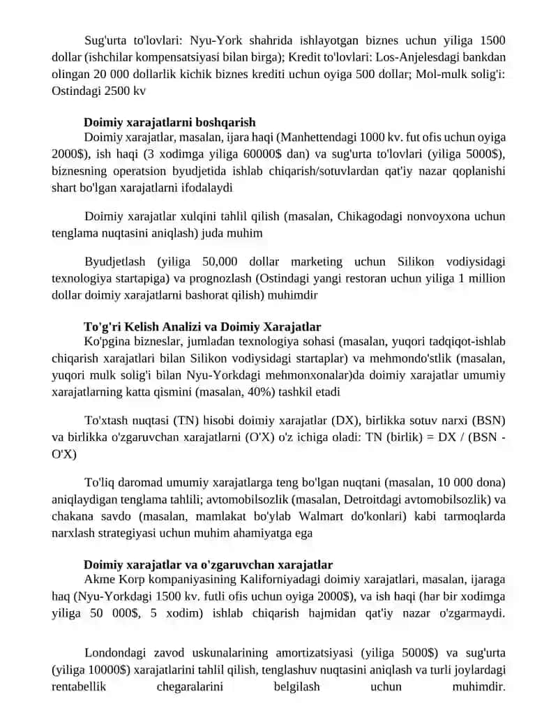 Doimiy xarajatlar xulqini tahlil qilish 2
