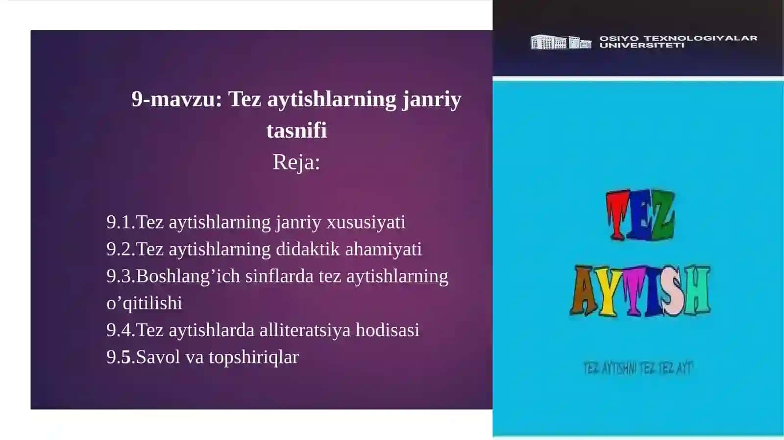 9-mavzu: Tez aytishlarning janriytasnifi 2