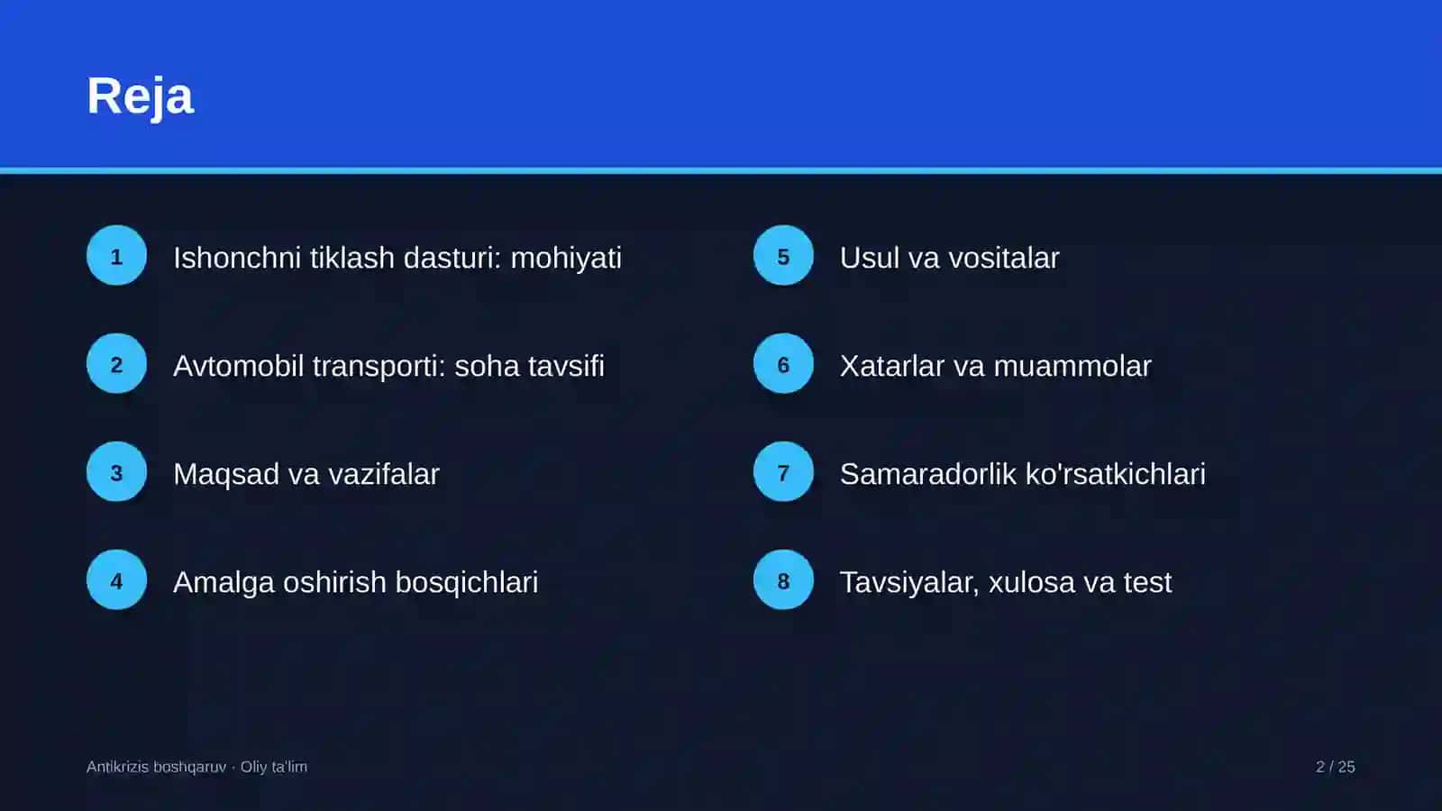 avtomobil transportida ishonchni tiklash dasturini amalga oshirish 4338 2