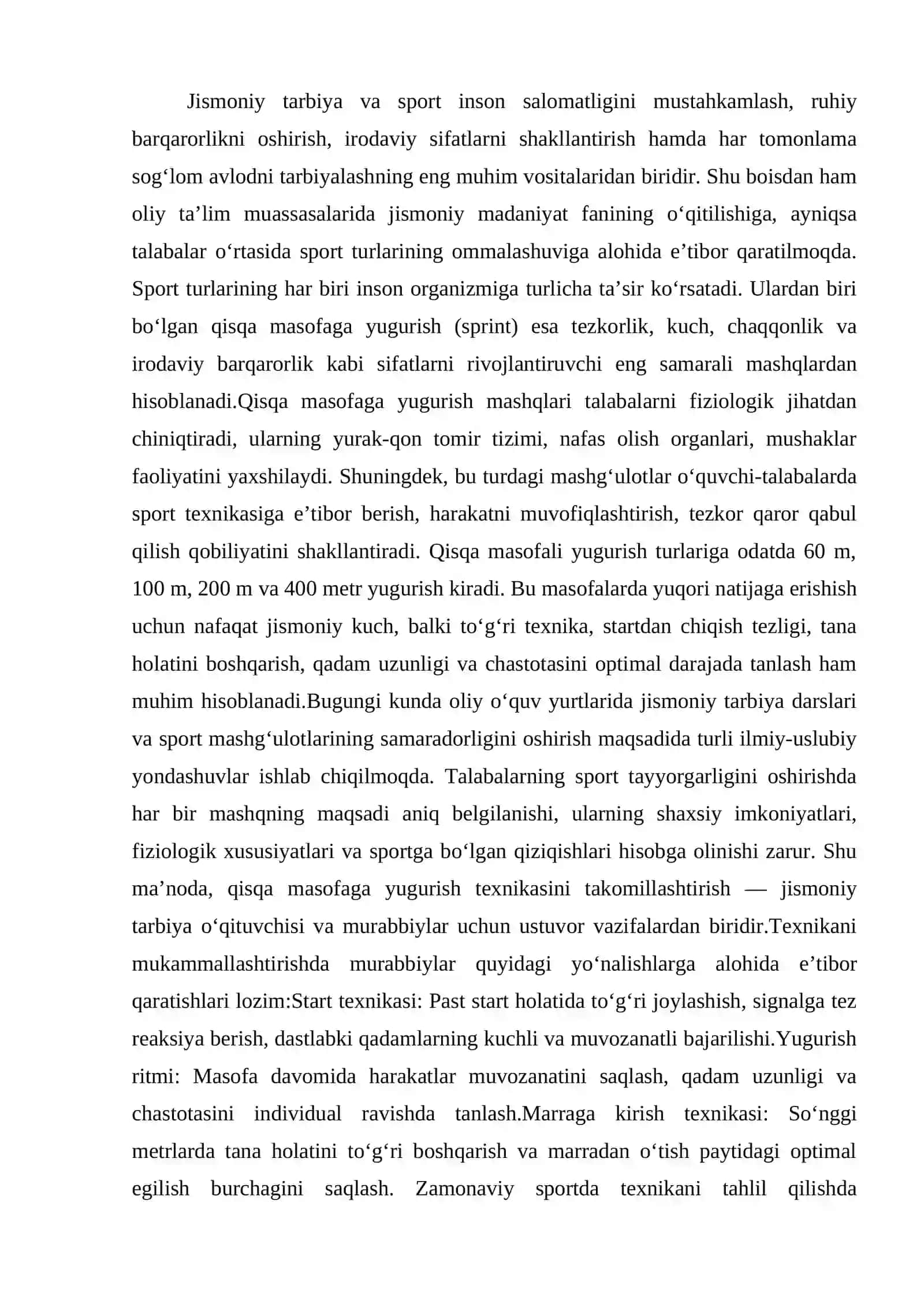 Qisqa masofaga yugurish texnikasini takomillashtirish 2