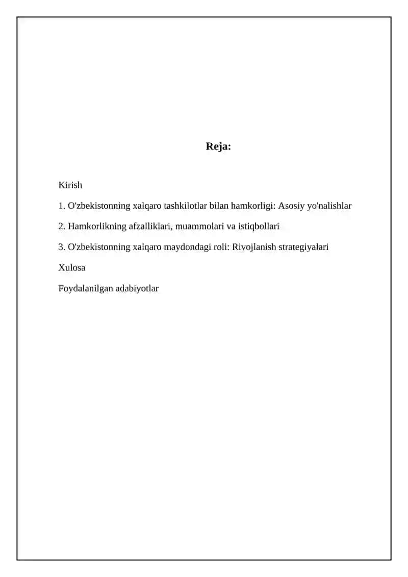 O'zbekistonning xalqaro tashkilotlar bilan hamkorlik aloqalari 2