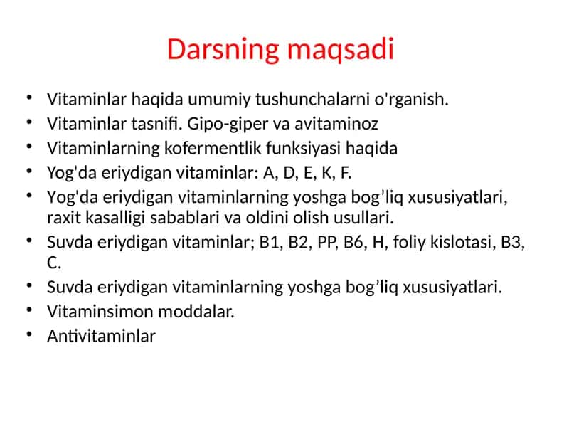 Vitaminlar farmokolgiyasi 2