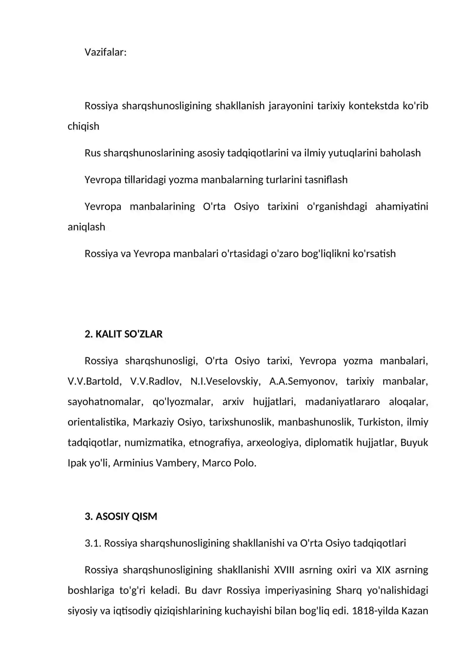 O'RTA OSIYO TARIXIGA OID ROSSIYA SHARQSHUNOSLARI TADQIQOTLARI MANBA SIFATIDA VA YEVROPA TILLARIDAGI YOZMA MANBALAR 2