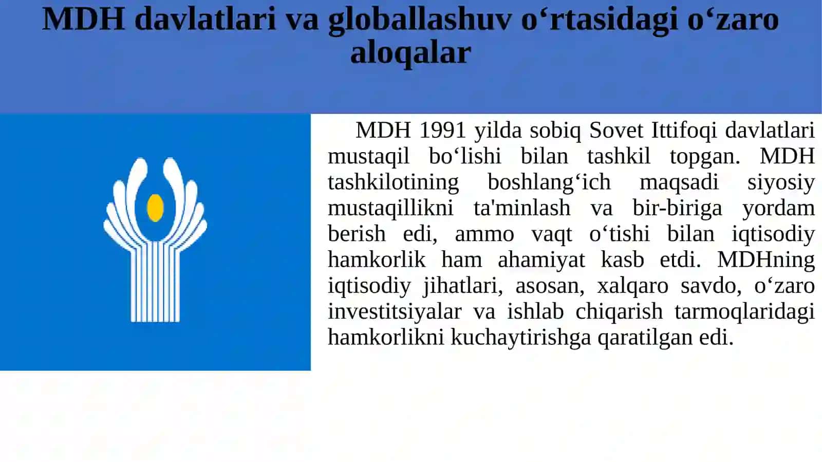MDH davlatlari va globallashuv 2