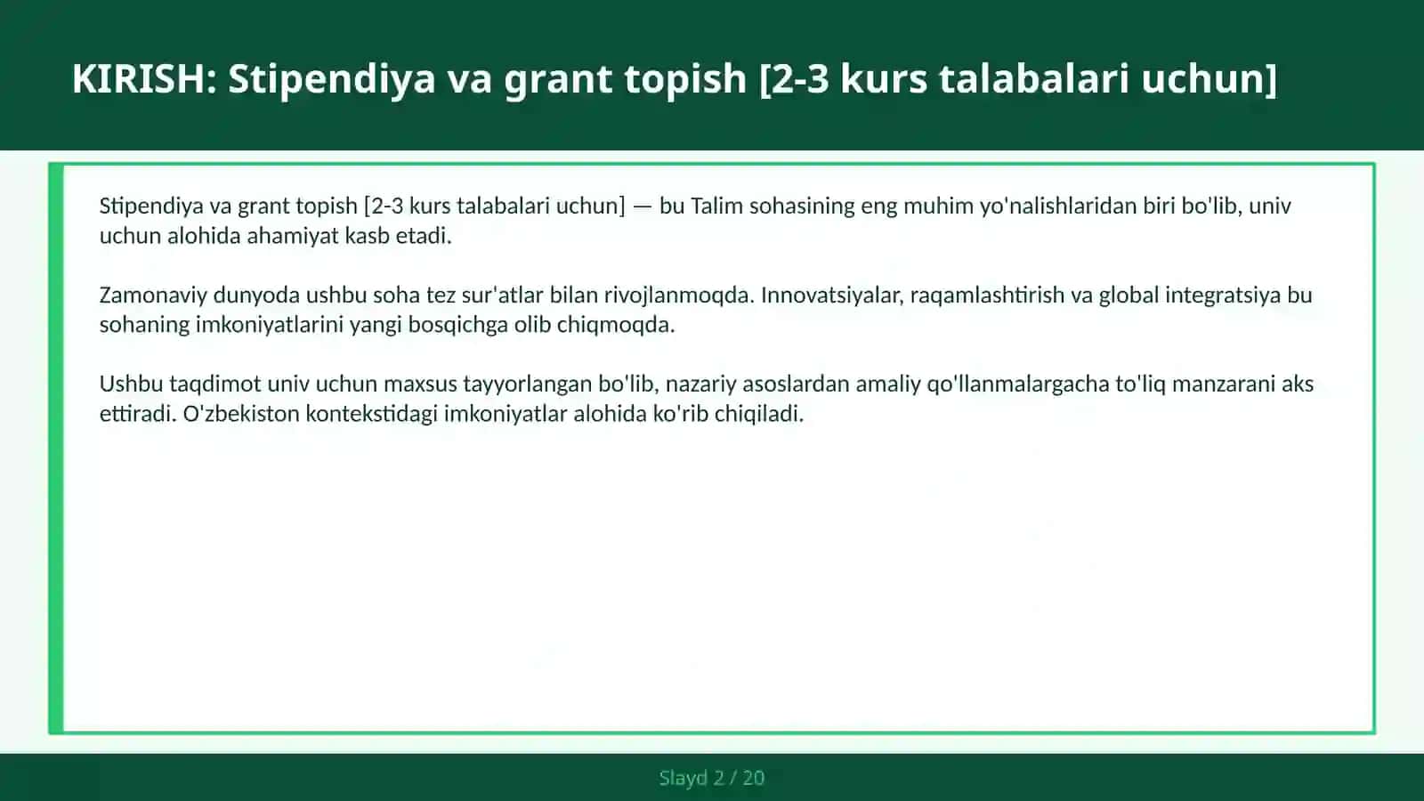 Stipendiya va grant topish [2-3 kurs talabalari uchun] 2
