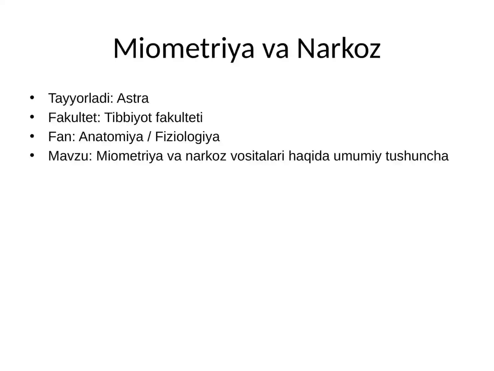 Miometriya va Narkoz 2
