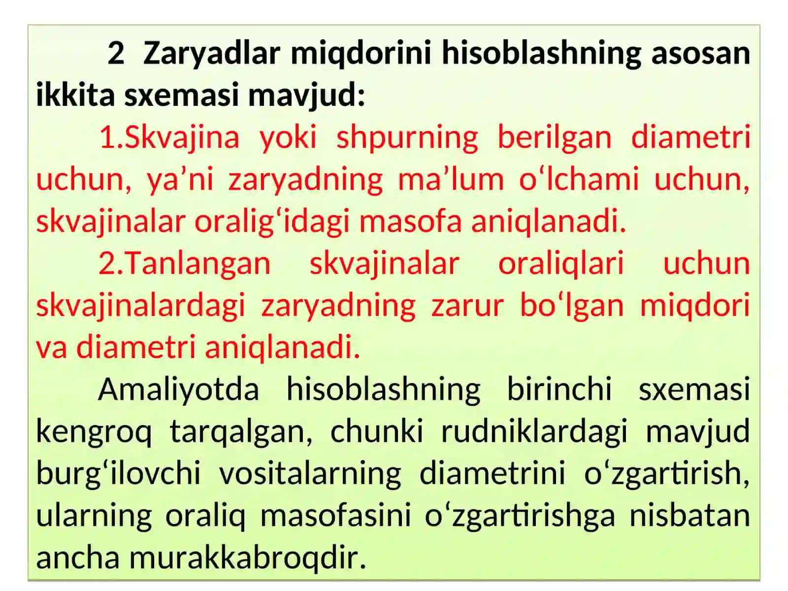 Zaryadlar miqdorini hisoblash va skvajinalarni zaryadlash 2