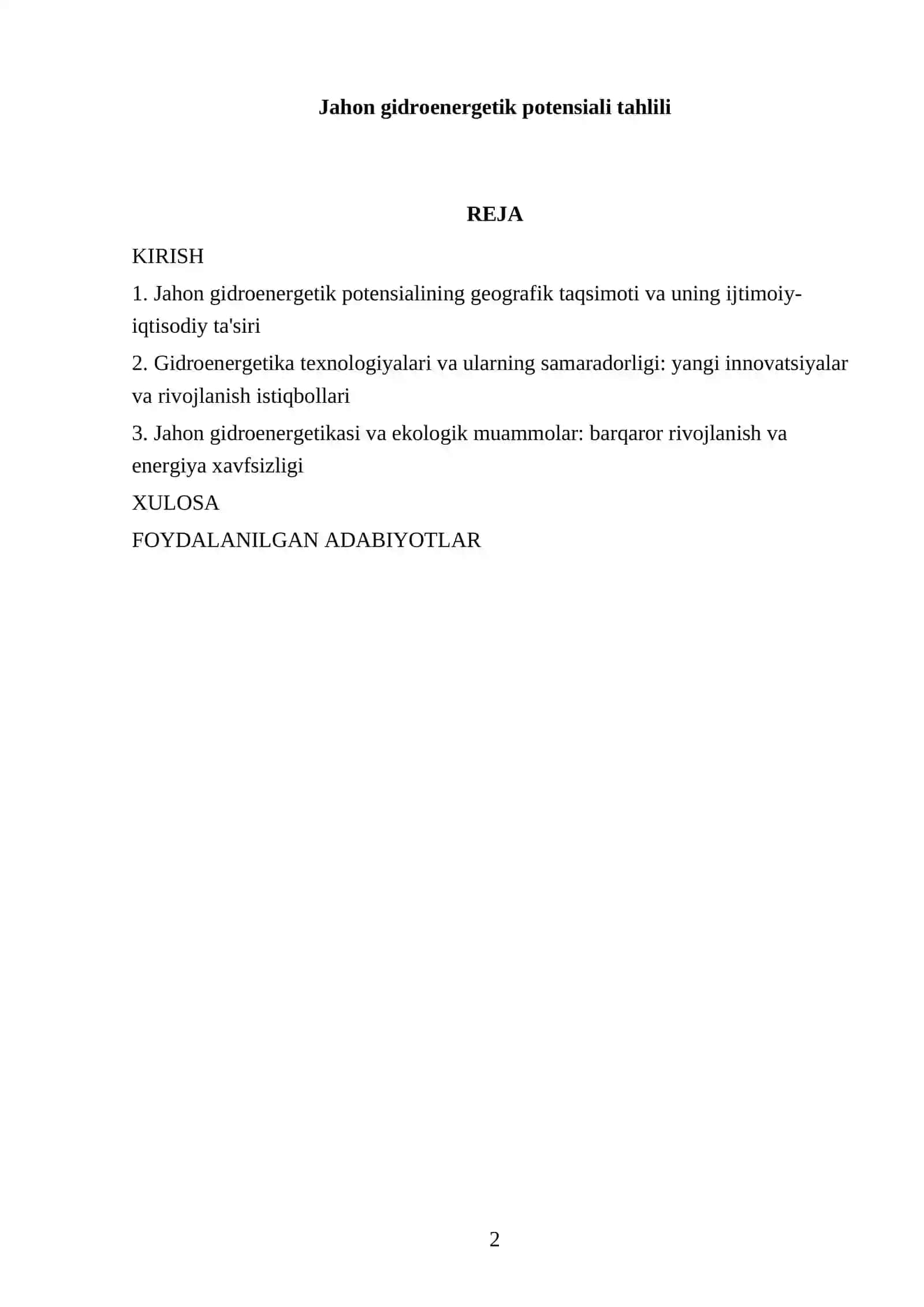 Jahon gidroenergetik potensiali tahlili 2