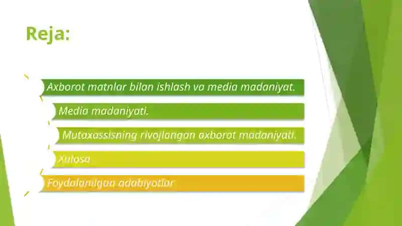 Taqdimot  Mavzu: Axborot matnlar bilan ishlash va media madaniyat 2