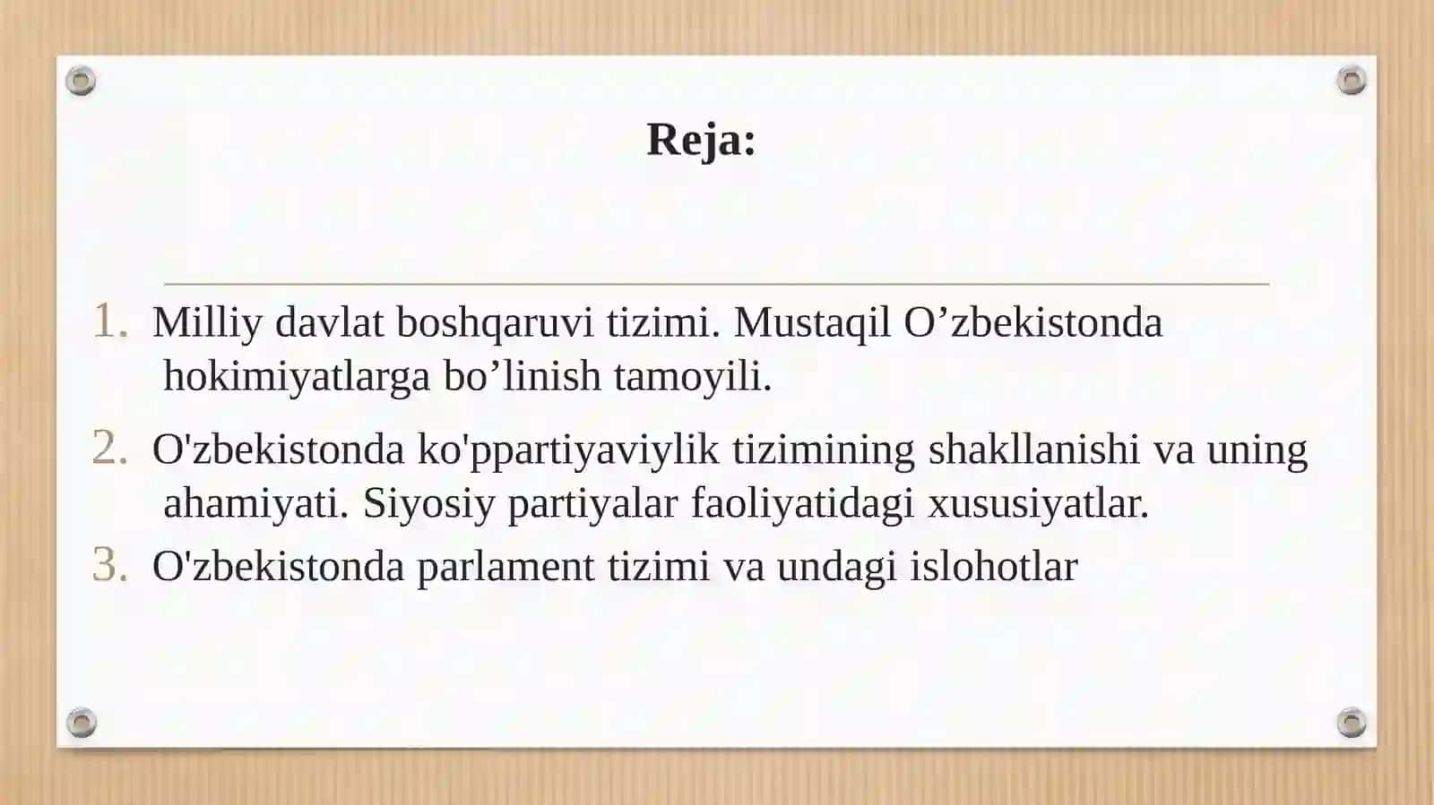 O’zbekistonda  demokratik,fuqarolik  jamiyati  asoslarining  shakllanishi, amalga   oshirilgan  siyosiy  islohotlar 2